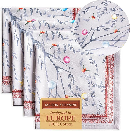 Maison d' Hermine Cloth Napkins Set of 4 100% Cotton Everyday Reusable Square Napkins Cloth Washable, Dinner, Party, Wedding, Restaurant (Fairy Christmas, 20" x 20")