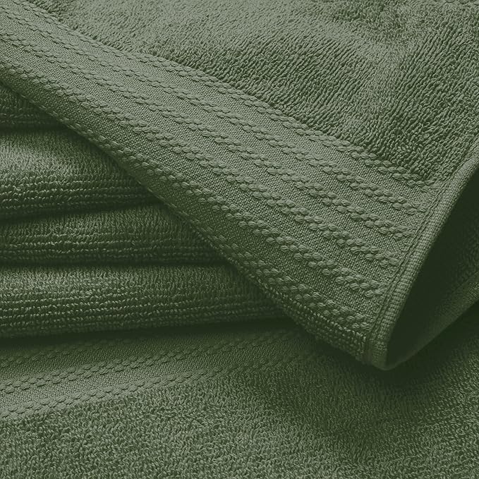 GLAMBURG Ultra Soft 24-Piece Towel Set - 100% Pure Ringspun Cotton, Contains 8 Oversized Bath Towels 27x54, 8 Hand Towels 16x28, 8 Wash Cloths 13x13 - Ideal for Everyday use, Hotel & Spa - Olive Green