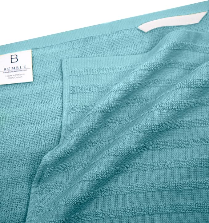 Premium Kitchen Towels (20”x 28”, 6 Pack) – Large Cotton Kitchen Hand Towels – Flat & Terry Towel – Highly Absorbent Tea Towels Set with Hanging Loop (Wide Stripe Aqua)