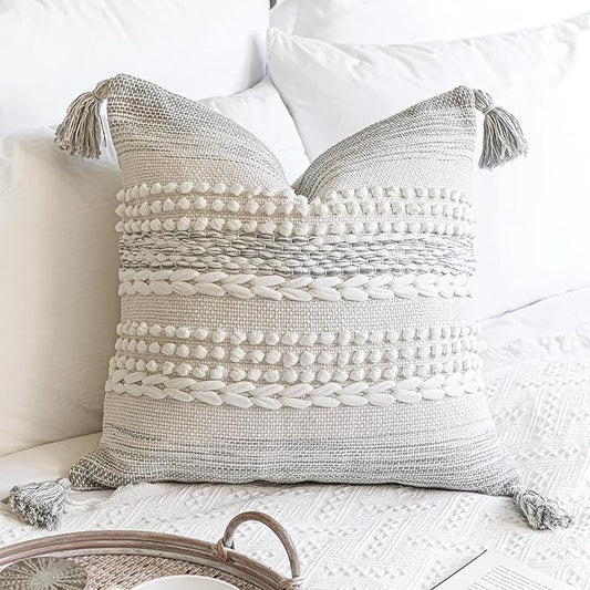 Gray Decorative Throw Pillow Cover 22X22, Boho Accent Pillow for Couch, Square Modern Farmhouse Pillowcase for Living Room Couch Sofa Cushion Home Décor (Pack of 1)