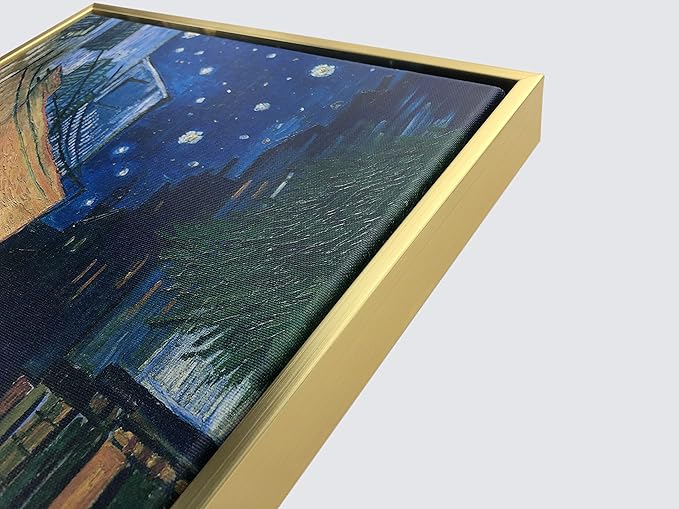 Wieco Art Framed Art Canvas Prints of Cafe Terrace at Night Canvas Prints Wall Art by Van Gogh Paintings Reproduction Abstract Artwork for Wall Decor Golden Frame VAN-0060_5060-GF