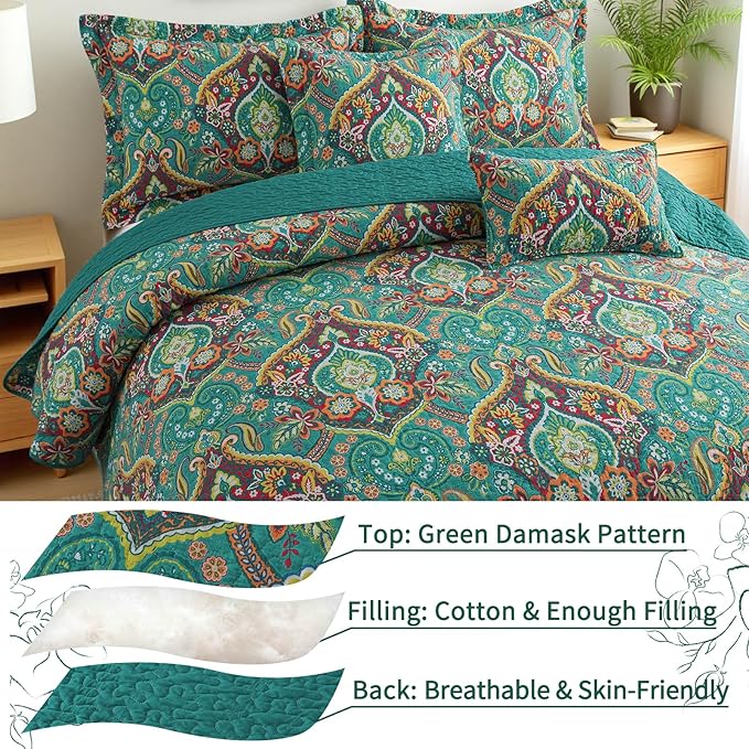 VAPUTAR Cotton Bedspreads Queen Size with Floral Pattern, 3 Pieces Soft Lightweight Reversible Quilted Bedspread Coverlet(90*98 inch), Farmhouse Style Queen Quilt Bedding Set Suitable for All Season