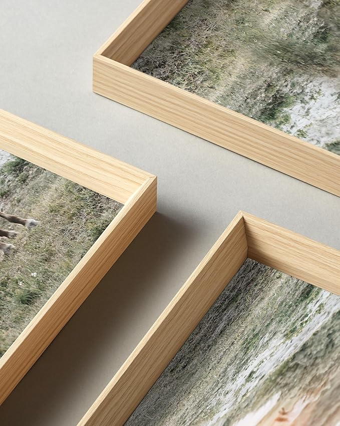 UPWOIGH Framed Wall Art, White Horse Outskirts setting sun Wood Canvas Wall Art,12"x16" Cotton Pattern Poster Wall Decor Aesthetic for Living Room Bedroom,Set of 3,Accessories