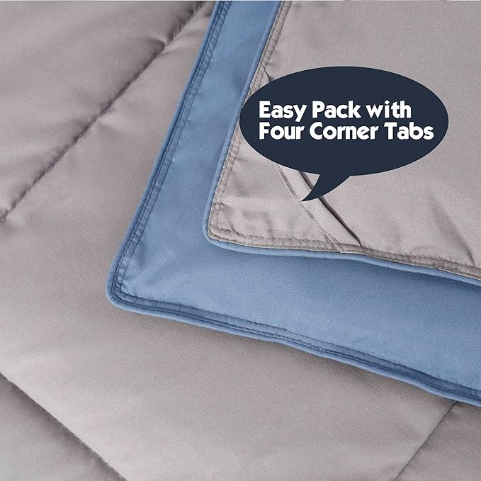 HIG 3pc Dusty Blue Full Size Comforter Set - All Season Reversible Down Alternative Comforter with Two Shams - Quilted Duvet Insert with Corner Tabs - Box Stitched Blanket - Breathable, Soft, Fluffy