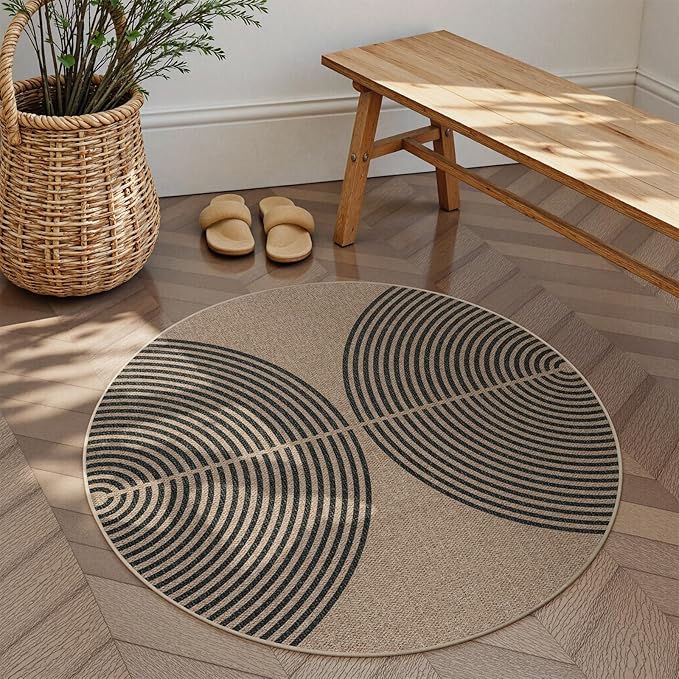 Lahome Modern Rainbow Round Rug 4ft, Washable Outdoor Rugs for Entryway Patio Farmhouse Indoor Outdoor Carpet, Contemporary Non Slip Small Round Kitchen Mats for Floor Entry