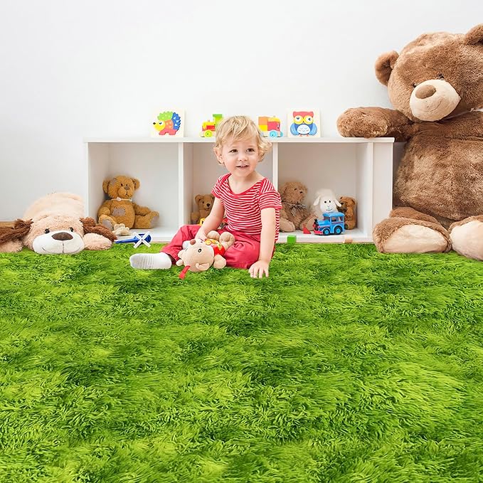 Green Tie-Dyed Rug for Living Room 6x9 Fluffy Area Rug Mat Bedside Throw Rug for Bedroom Kids Room Boys Teens Nursery Baby Dorm Office Home Decor Aesthetic Carpets