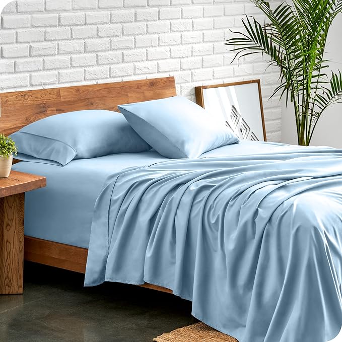 Bare Home Split King Sheet Set - 1800 Ultra-Soft Microfiber Bed Sheets - Double Brushed - Deep Pockets - Easy Fit - 5 Piece Set - Bed Sheets & Pillowcases (Split King, Light Blue)