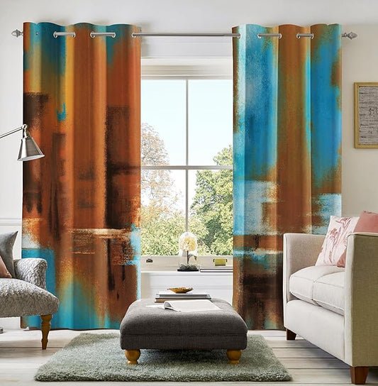 Asuexpect Rust Curtains 2 Panels Abstract Curtain Room Darkening Grommet Window Treatments Modern Decorative for Bedroom Living Room, 52x72 Inches