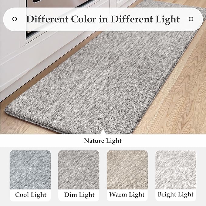 KIMODE Anti Fatigue Kitchen Mat for Floor 17"x47"+17"x29", Farmhouse Kitchen Floor Mats Non Slip, Apricot Textilene Rugs for Kitchen Floor,Memory Foam Standing Mat for Laundry Office Sink Desk