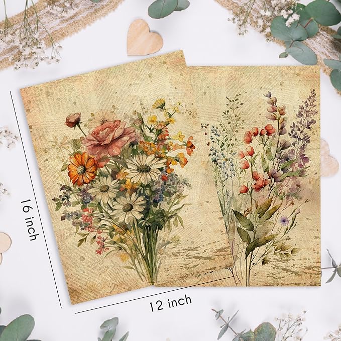 HRQKO Vintage Floral Wall Art Poster Prints Set of 4, Retro Wildflower Artwork Printing Posters, Botanical Flowers Prints for Living Room Bedroom 12"x16" Unframed