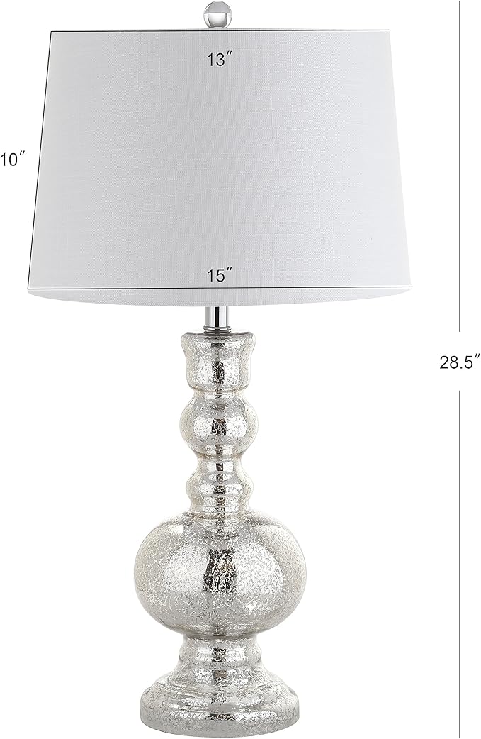 JONATHAN Y JYL1061D-SET2 Set of 2 Table Lamps Genie 28.5" Glass LED Table Lamp Contemporary Transitional Bedside Desk Nightstand Lamp for Bedroom Living Room Office College Bookcase, Mercury Silver