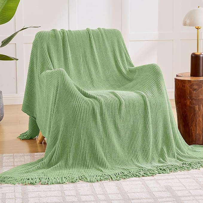 inhand Knitted Basil Throw Blanket for Couch Bed,Chunky Chenille Woven Soft Warm Christmas Blankets Gifts for Women with Tassels,Lightweight Cozy Boho Farmhouse Fall Winter Decor,50"x60",Extra Thick