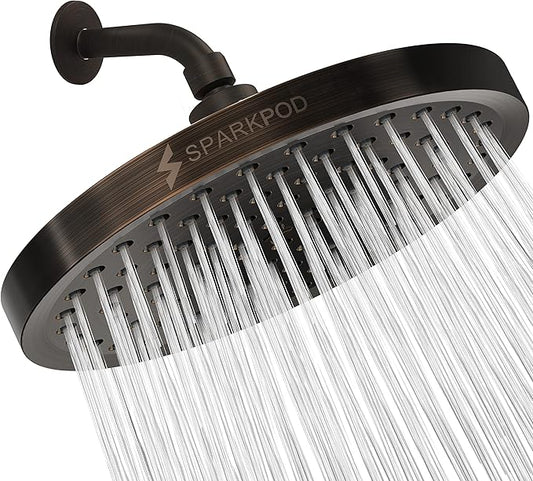 SparkPod Shower Head - High Pressure Rain - Premium Quality Luxury Design - 1-Min Install - Easy Clean Adjustable Replacement for Your Bathroom Shower Heads (Vintage Oil Rubbed Bronze, 8 Inch Round)