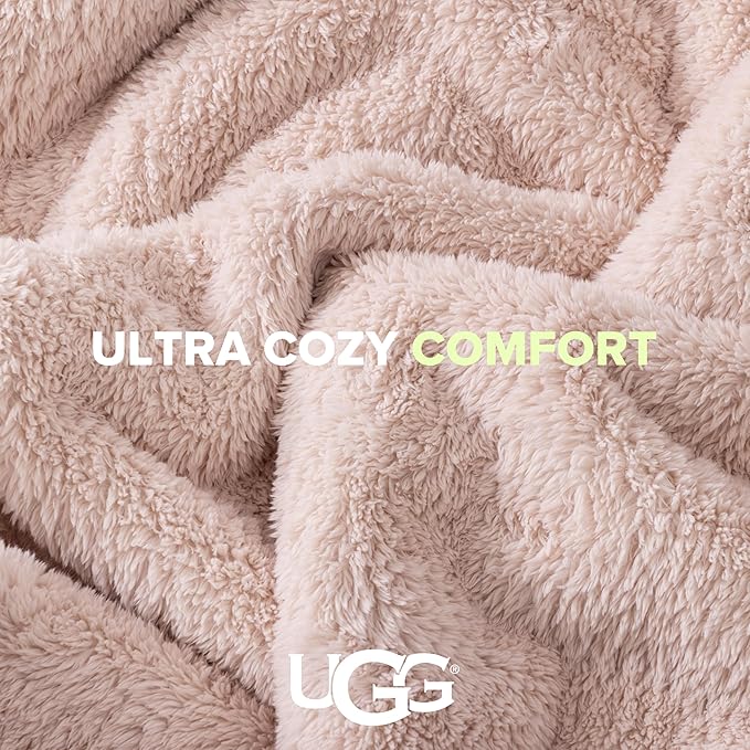 UGG Whitecap Plush Throw Blanket Fleece Lightweight Soft Throw for Couch or Bed Luxury Home Decor for Living Room Washable Hypoallergenic Blankets for Dorm Decor, 50-inch x 70-inch, Light Pink Quartz