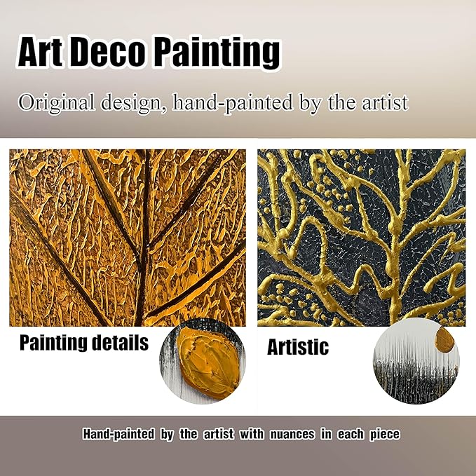 CIRABKY Leaf Hand Painted Wall Art for Living Room - Vintage Canvas Wall Art for Office - Large Picture Black Frames for Wall Size 29" x 59"