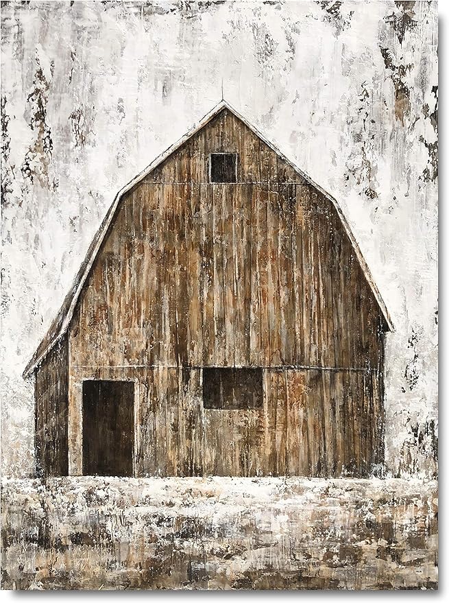 Yihui Arts Old Barn Canvas Wall Art with Textured Rustic Painting Vertical Pictures for Living Room Bedroom Bathroom Decor