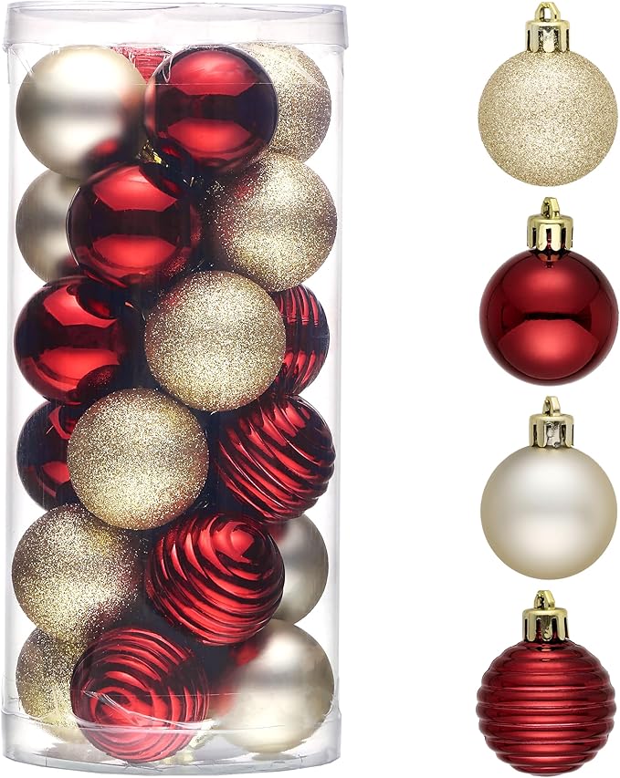 Valery Madelyn 1.57 Inches Small Christmas Tree Decorations Ornament Set for 4th of July Fall Halloween, 24ct Burgundy Red and Gold Shatterproof Hanging Ball Ornaments Holiday Party Decor