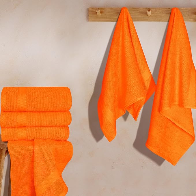 GLAMBURG Ultra Soft 6-Piece Hand Towel Set 16x28-100% Ringspun Cotton - Durable & Highly Absorbent Hand Towels - Ideal for use in Bathroom, Kitchen, Gym, Spa & General Cleaning - Orange