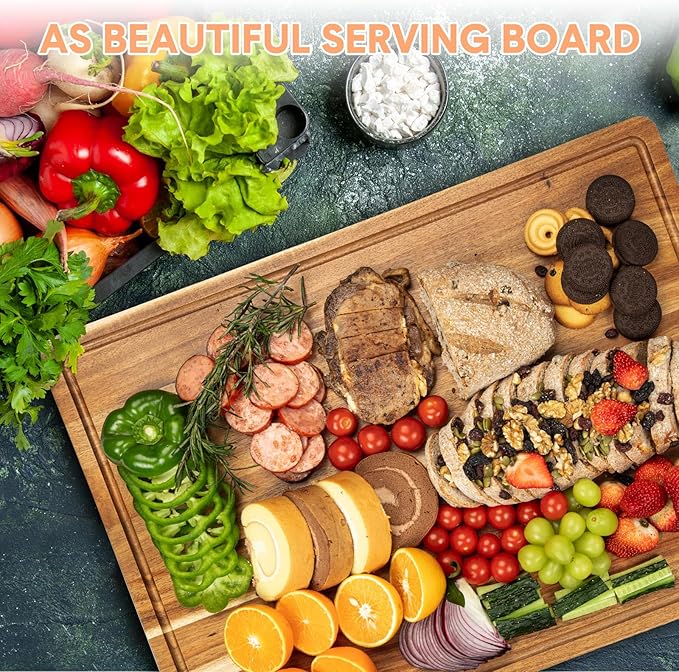 Garvee 20x15 Inch Large Acacia Cutting Board, Wood Thick Chooping Board for Kitchen with Deep Juice Groove, Large Butcher Block for Meat Fruits Vegetables Turkey