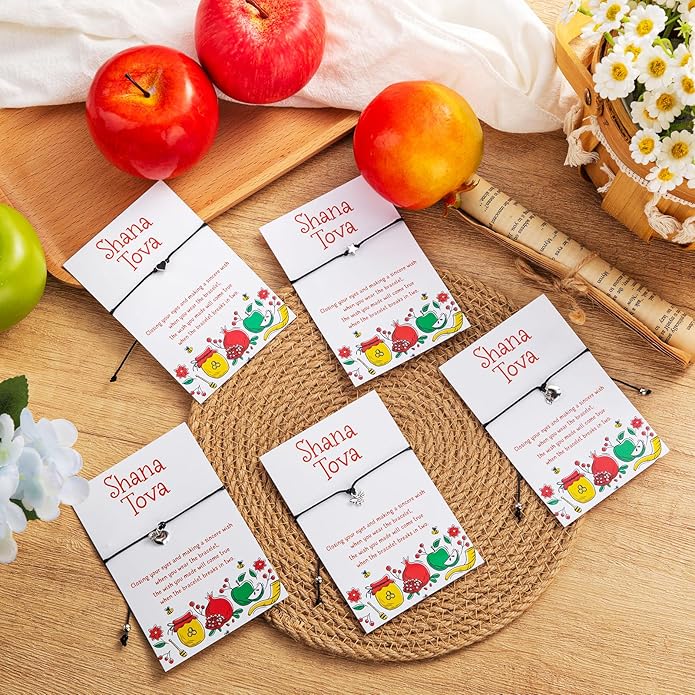 Rosh Hashanah Decorations 4 Styles Bracelets Shana Tova Jewish New Year Party Favor Bracelet Adjustable Strings Shana Tova Cards Jewish Holiday High Holy Day Favors Supplies