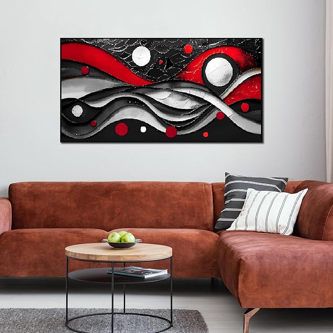 Ouzzlie Abstract Art Wall Decor Large Black and White Canvas Wall Art Red Artwork for Bedroom 24" x 48"