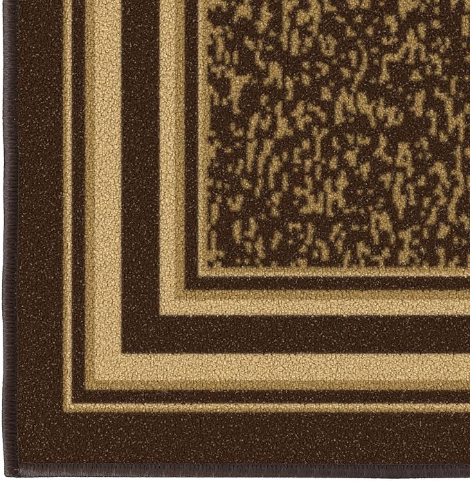 Ottomanson 5' x 6'6" Rugs for Living Room Border Area Rug for Bedroom - Non Slip Durable Large Floor Carpet for High Traffic Areas - Indoor Rug for Dining Room Kitchen Kids Playroom, Brown