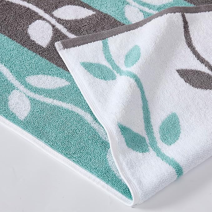 Modern Threads Organic Vines 6-Piece 100% Cotton Towel Set – Yarn Dyed Jacquard & Solid – Includes 2 Bath Towels, 2 Hand Towels, 2 Washcloths – Absorbent, Quick Dry, Soft & Durable – Aqua