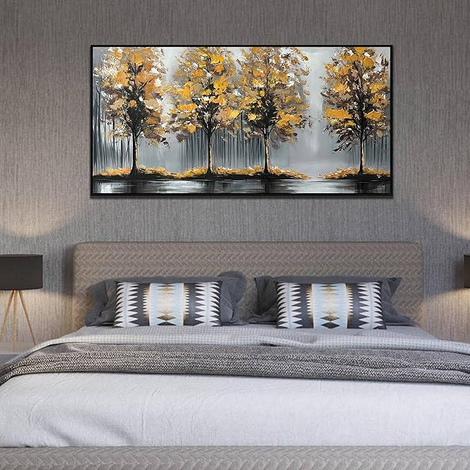Gold Tree Canvas Hand Painted Wall Art for Living Room - Modern Office Artwork Wall Decor - Framed Wall Art for Bedroom Size 29" x 59"