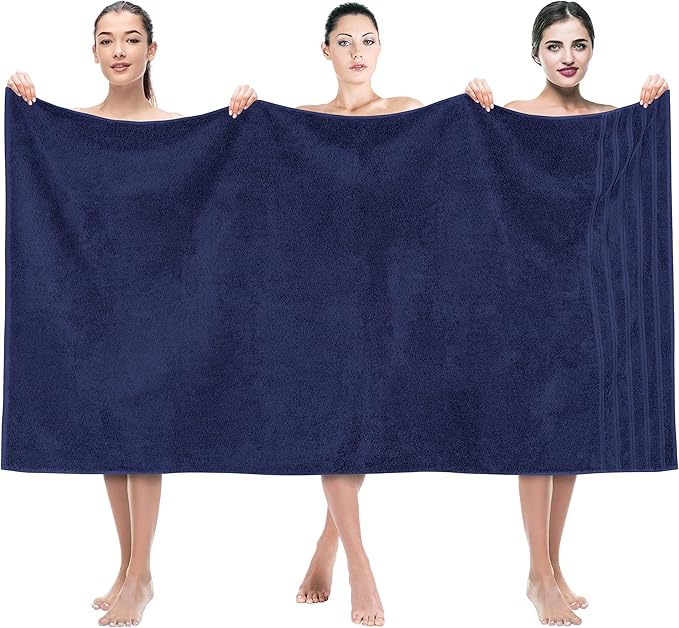 American Soft Linen 35x70 Jumbo Large Bath Towels, 600 GSM 100% Cotton Turkish Bath Sheet, Oversized Luxury Bath Towels for Bathroom Beach and Pool, Navy Blue