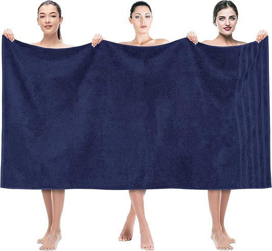 American Soft Linen 35x70 Jumbo Large Bath Towels, 600 GSM 100% Cotton Turkish Bath Sheet, Oversized Luxury Bath Towels for Bathroom Beach and Pool, Navy Blue