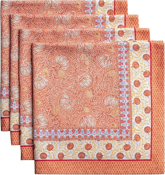 Maison d' Hermine Cloth Napkins Set of 4 100% Cotton Everyday Reusable Square Napkins Cloth Washable, Dinner, Party, Wedding, Restaurant (Harvest Festival, 20" x 20")