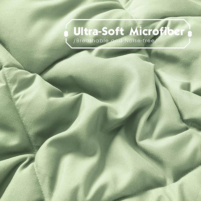 HIG 3pc Sage Green King Size Comforter Set -All Season Reversible Down Alternative Comforter with Two Shams -Quilted Duvet Insert with Corner Tabs - Diamond Stitched Blanket - Breathable, Soft, Fluffy