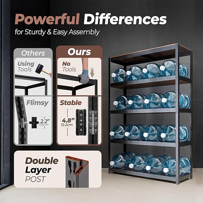 HOMEDANT House 48" Wide Boltless Heavy Duty Garage Storage Shelving Adjustable 5-Tier Metal Shelves Laminated Organization Shelf Industrial Utility Rack for Pantry Warehouse Office Store 10Pack