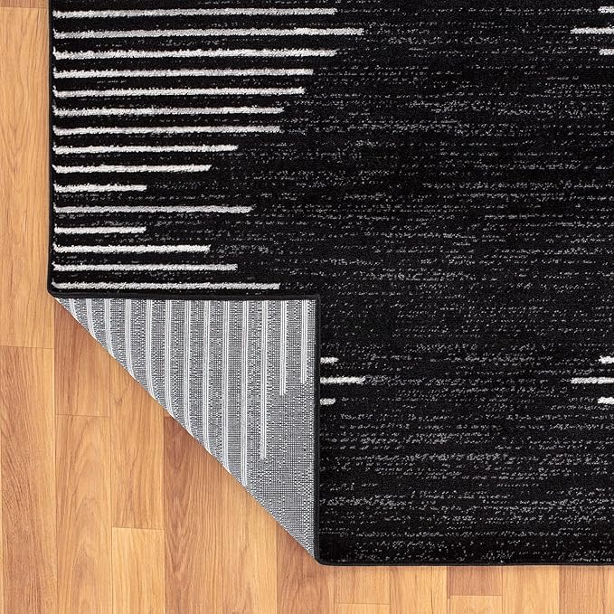 Rugshop Bohemian Stripe Stain Resistant High Traffic Living Room Kitchen Bedroom Dining Home Office Oval Area Rug 5' x 7' Black