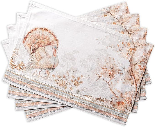 Maison d' Hermine Placemats Set of 4 100% Cotton Washable Cloth Place Mats, Reusable Table Mats for Kitchen Dining Decoration, Party, Wedding, Restaurant (Giving Thanks, 13" x 19")