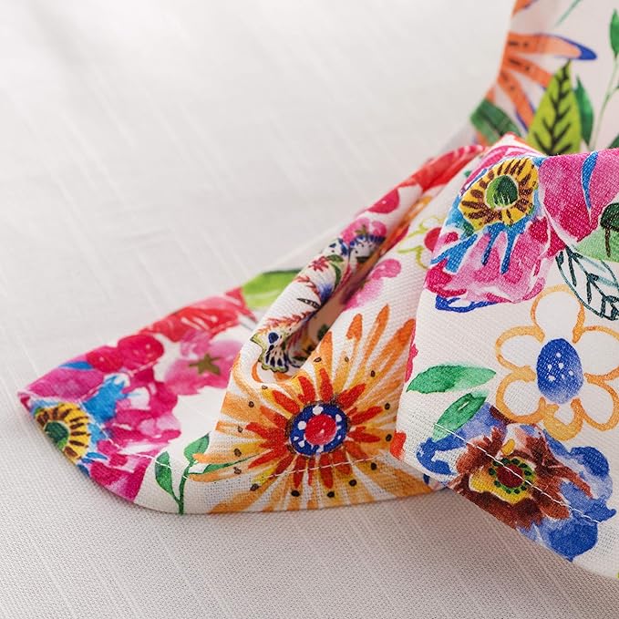 Maison d' Hermine Cloth Napkins Set of 4 100% Cotton Everyday Reusable Square Napkins Cloth Washable, Dinner, Party, Wedding, Restaurant, Spring/Summer (Happy Florals - High Summer, 20" x 20")