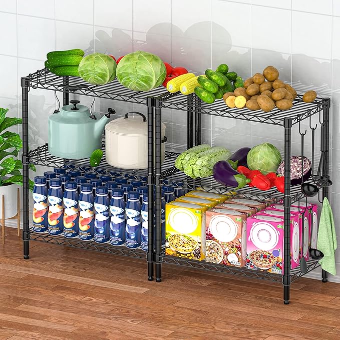 3-Tier Metal Storage Shelves, Steel Wire Rack Units Organizer, Adjustable Utility Shelf, Commercial Metal Shelf for Kitchen Garage Pantry Laundry
