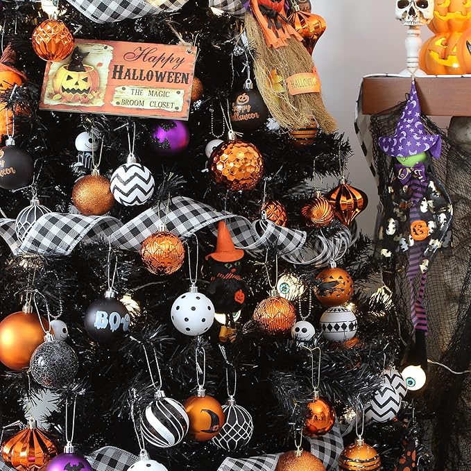 Sea Team 41-Pack Christmas Ball Ornaments with Strings, 60mm/2.36-Inch Small Size Baubles, Shatterproof Plastic Christmas Bulbs, Hanging Decorations for Xmas Tree, Holiday, Wedding, Party, Orange