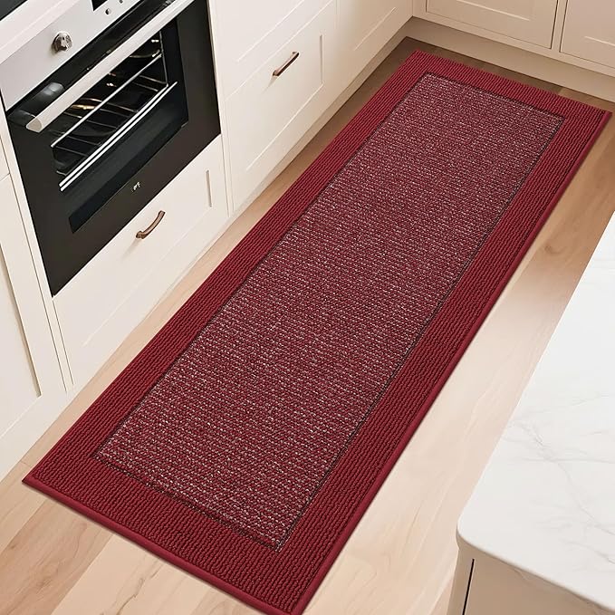 BEQHAUSE Kitchen Runner Rugs 24"x60", Kitchen Rugs Non-Slip Kitchen Mats for Floor, Absorbent and Stain Resistant Kitchen Mats, Machine Washable Rugs for Kitchen, Hallway, Laundry & Sink, Red
