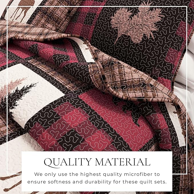 Great Bay Home Lodge Bedspread Twin/Twin XL Size Quilt with 1 Sham. Cabin 2-Piece Reversible All Season Quilt Set. Rustic Quilt Coverlet Bed Set. Stonehurst Collection. (Red/Black)