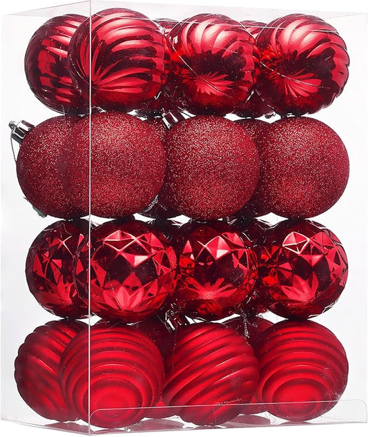 Valery Madelyn Christmas Ornaments Tree Decorations Set for Fall Halloween, 24ct Red Shatterproof Ball Ornaments, 2.36" Hanging Ornament Bulk for Xmas Holiday Party Decor