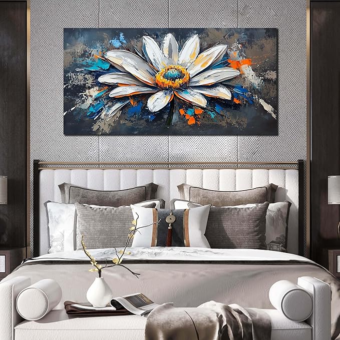 AOZEMI Colorful Wall Art Flower Canvas Wall Decor Print Artwork White Picture Art for Living Room Bedroom 24"x 48"