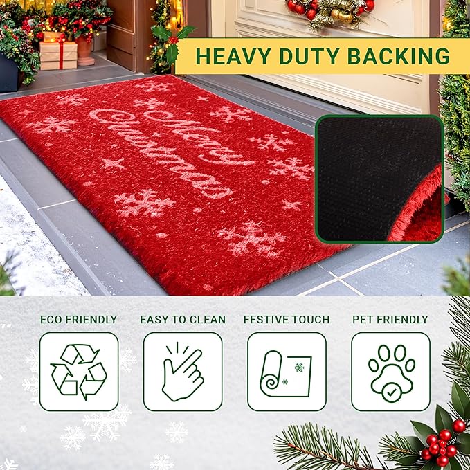 Merry Christmas Coir Door Mat – Festive Christmas Door Mat for Holiday Entryway Décor (Merry Christmas, 17'' x 36'')