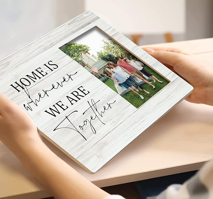 SRADMO Home Is Wherever We Are Together Picture Frame, Family Quotes 10×8 inch Wooden Tabletop Photo Frame for Women Men Family Members, Housewarming Gifts