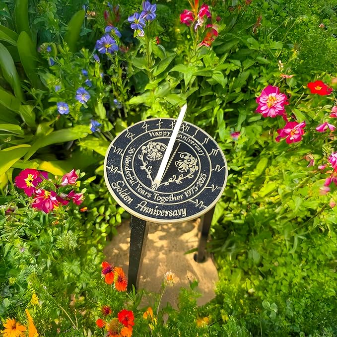 Anniversary Sundial Gift for 50th Golden Wedding Anniversary in 2025 - Recycled Metal Home Decor Or Garden Present Idea - Handmade in UK for Him, Her Parents Or Couples 50 Year Celebration