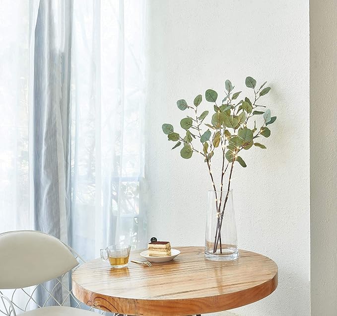 LITBLOOM Lighted Eucalyptus Branches 24IN 36 LED with Timer Battery Operated Lit Artificial Greenery for Wedding Party Home Spring Decoration Indoor Outdoor