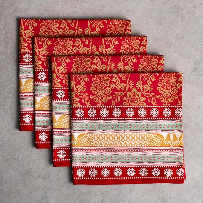 Maison d' Hermine Cloth Napkins Set of 4 100% Cotton Everyday Reusable Square Napkins Cloth Washable, Dinner, Party, Wedding, Restaurant (Sofia, 20" x 20")