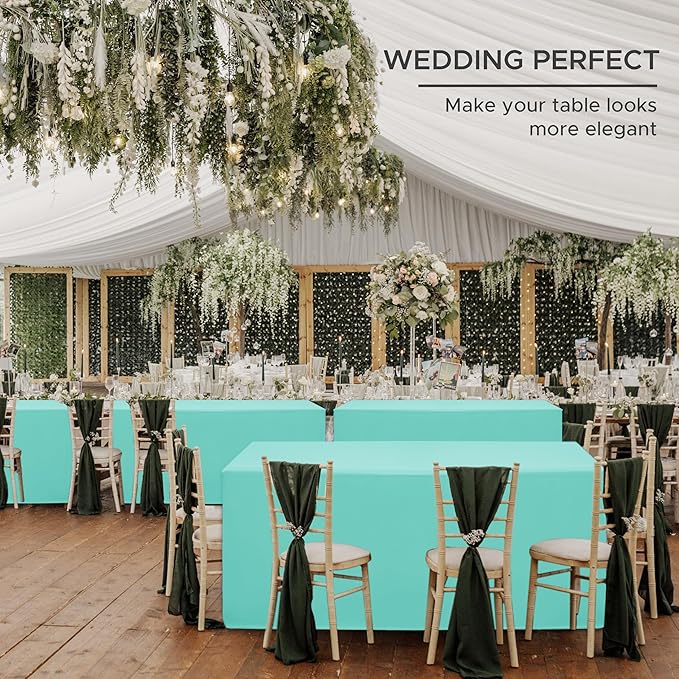 HolidayIdeas Open Back Fitted Tableclothss for 4 Foot Rectangle Table, Wrinkle Resistant Washable Table Covers 24x48 Inch for Craft Fairs, Banquets, Trade Show Display, Aqua,4 Pcs