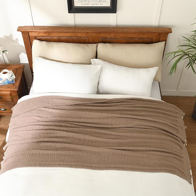 Knit Throw Blanket Super Soft Warm Blanket for Couch Lightweight Fluffy Blanket for Bed Sofa 50x60 Inches Dusty Rose