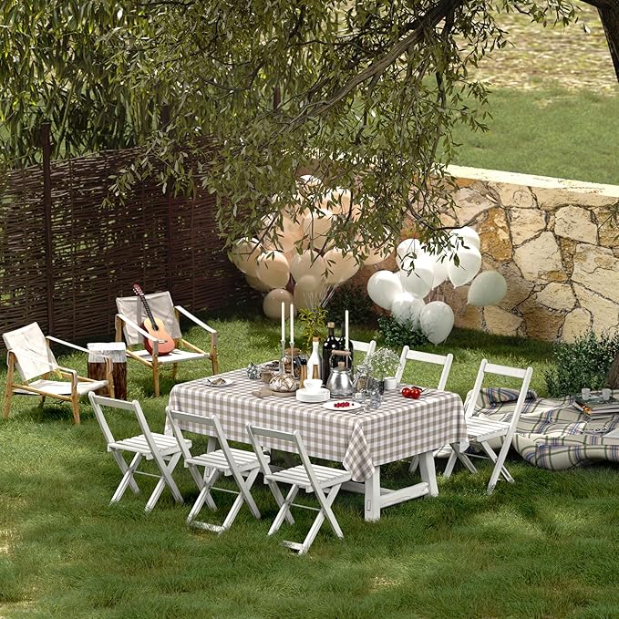 misaya 2 Pack Waterproof Vinyl Table Cloth, Buffalo Flannel Backed Tablecloth, Wipeable Plastic Table Cover for Fall, Thanksgiving (60" x 84", Khaki & White)